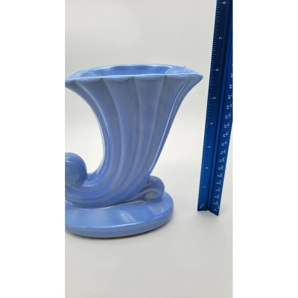 Vintage Blue USA Shawnee Pottery Cornucopia /‎ Vase Planter